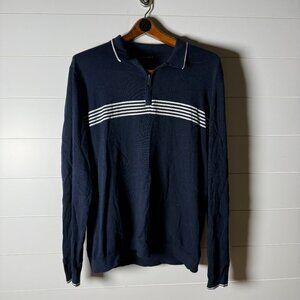 Altairega Long Sleeve Light Sweater Quarter Zip Navy with White Stripes Sz XL